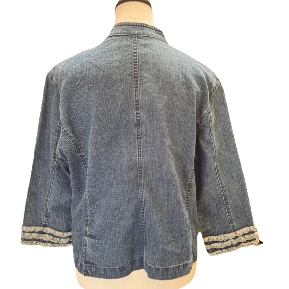 Ruby RD Denim Jacket Fray Ruffle Hook Eye Closure Western Boho 3/4 Sleeves SZ 14 - Picture 4 of 7